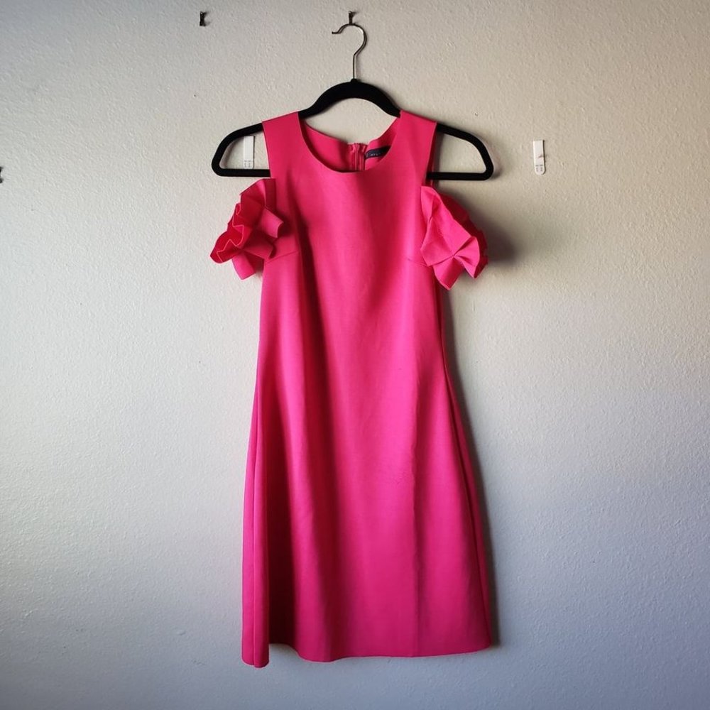NYLA Basic Pink Dress with Ruffle Shoulders S